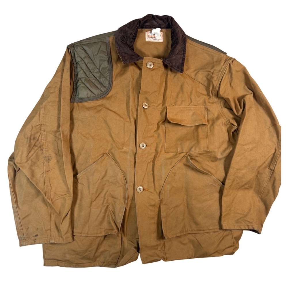 Vintage Saftbak Hunting Jacket Brown Canvas Game Bag Corduroy Collar Mens XL